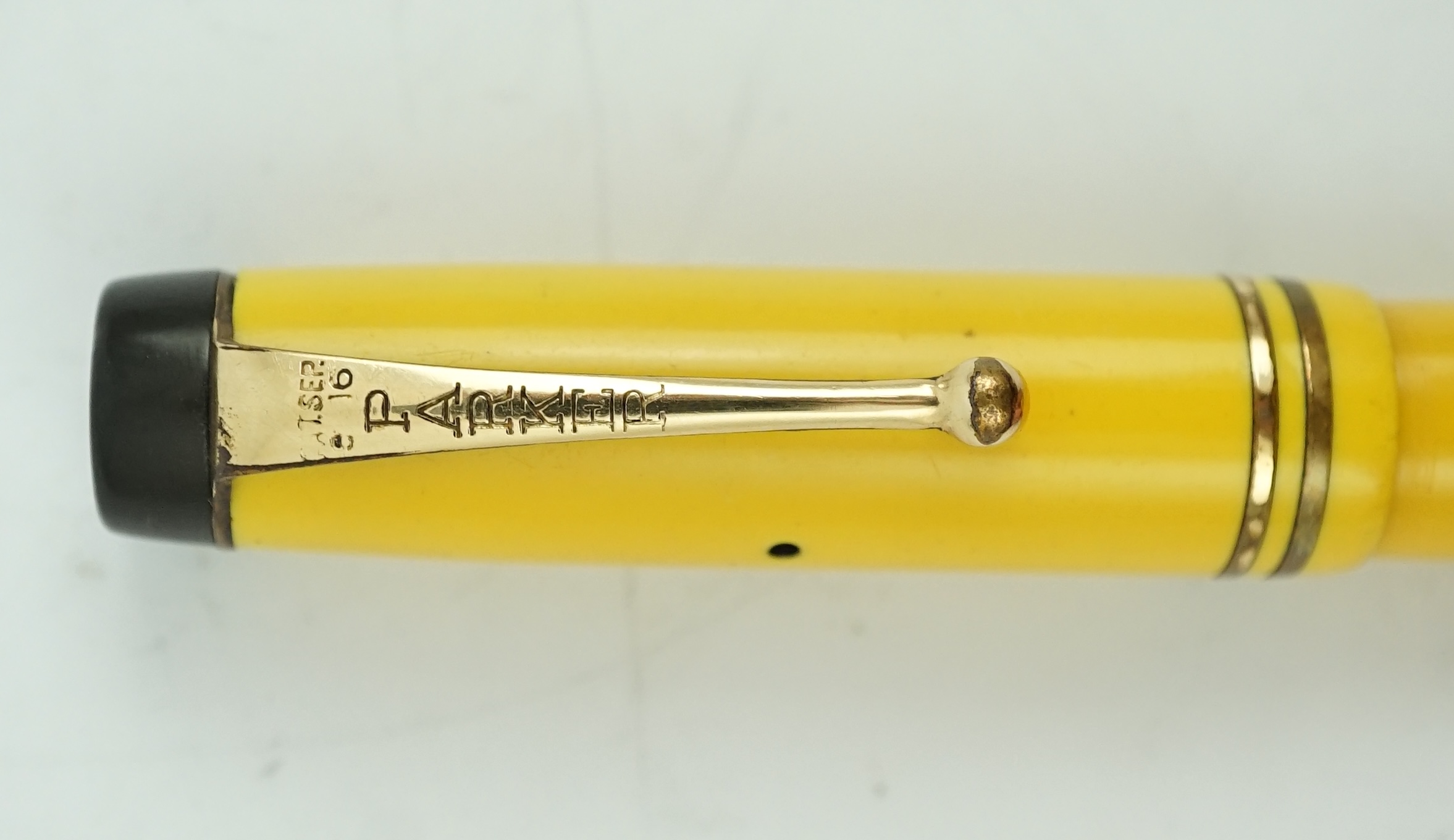 A Parker Duofold Junior Special fountain pen in mandarin yellow